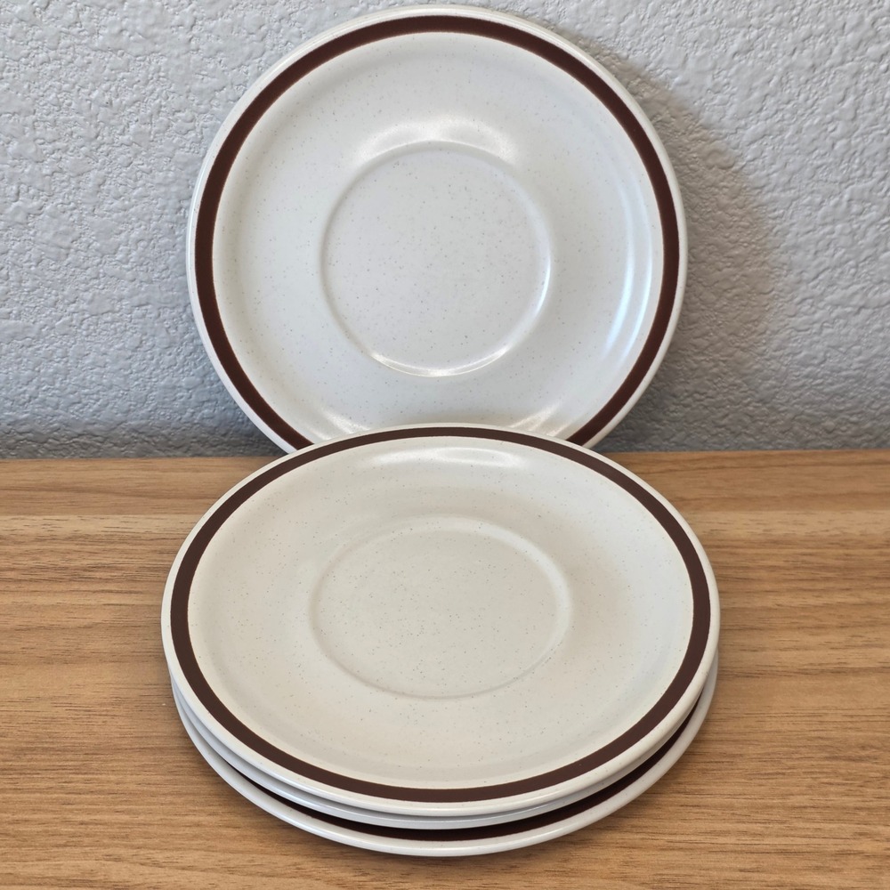 4 Vintage Woodhaven Collection Sandusky Saucers Stoneware Brown Band Japan
